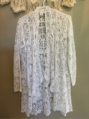 Skye's the Limit White Crochet Draped Open Cardigan